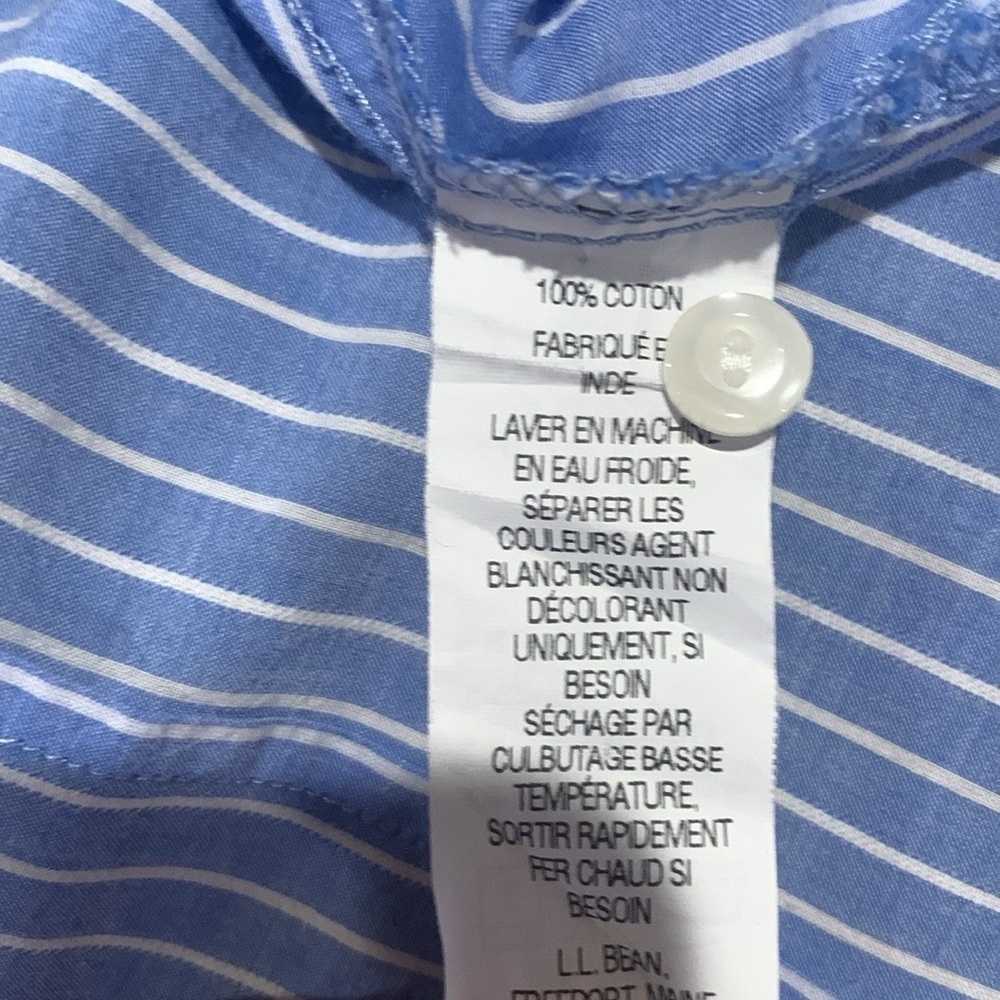 L.L. Bean Blue and White Striped Roll Tab Sleeve Top Size Medium - Picture 12 of 15